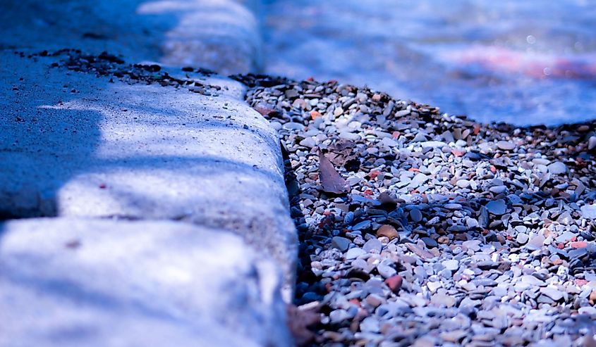 his image portrays the shoreline meeting the rocks along the beach in Bay Village.