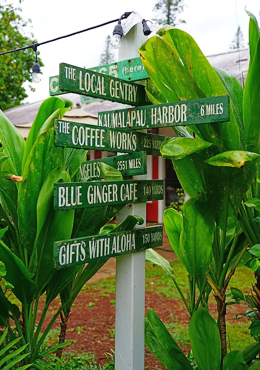 View of the center of Lanai City, former home of the Dole Plantation on the island of Lanai, HI.