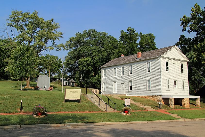 Lecompton, Kansas, contains several historic sites, such as Constitution Hall, that played key roles in the lead up to the Civil War, via William Silver / Shutterstock.com