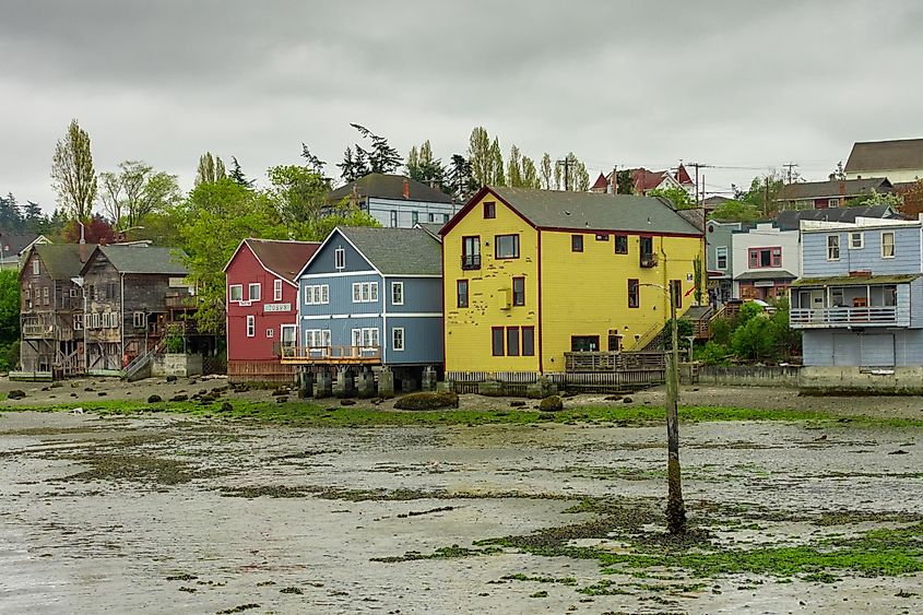 Colorful waterfront homes in Coupeville, Washington.