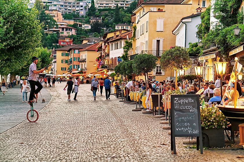 Downtown street in Ascona, Switzerland.