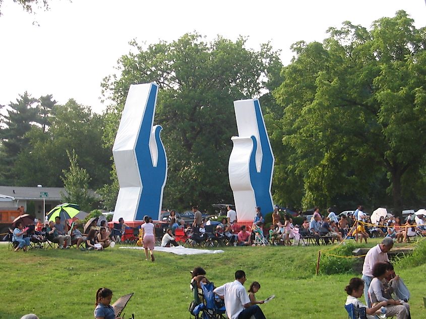 Praying hand sculptures in the Vietnamese American Roman Catholicism festival, Marian Days. 