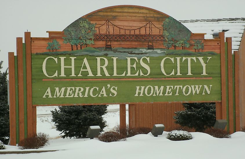 Charles City, Iowa Welcome Sign.
