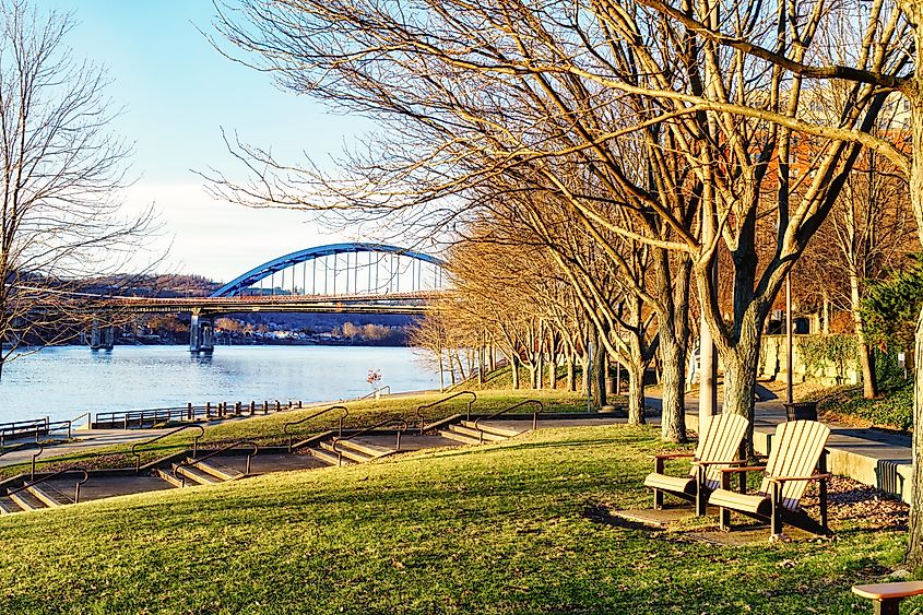 Heritage Port park on the Ohio River in Wheeling, West Virginia.