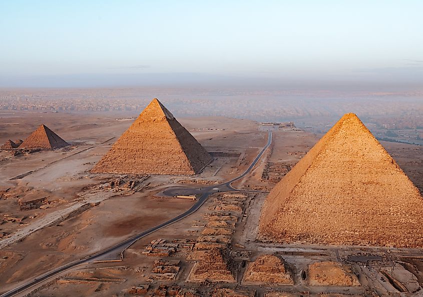 Aerial view of the Pyramids of Giza, Egypt