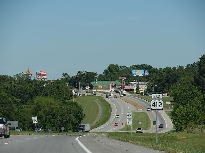 Highway through Siloam Springs, Arkansas.
