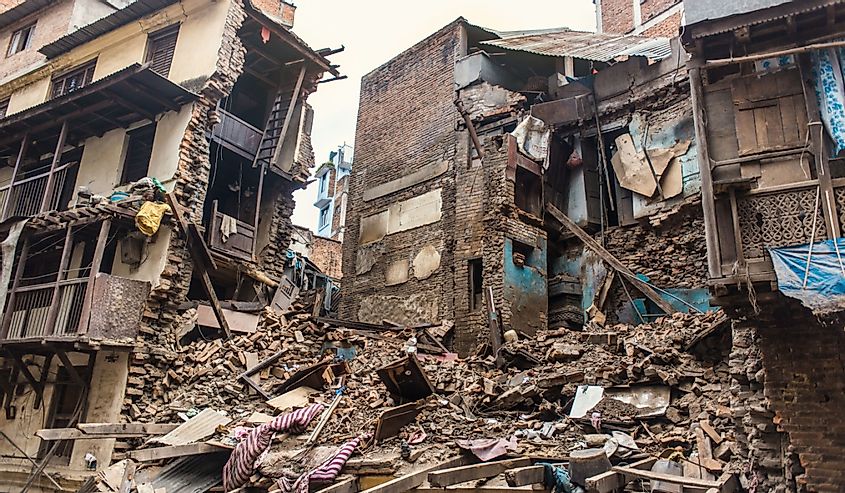 destroyed houses in kathmandu after the earthquake, april 2015