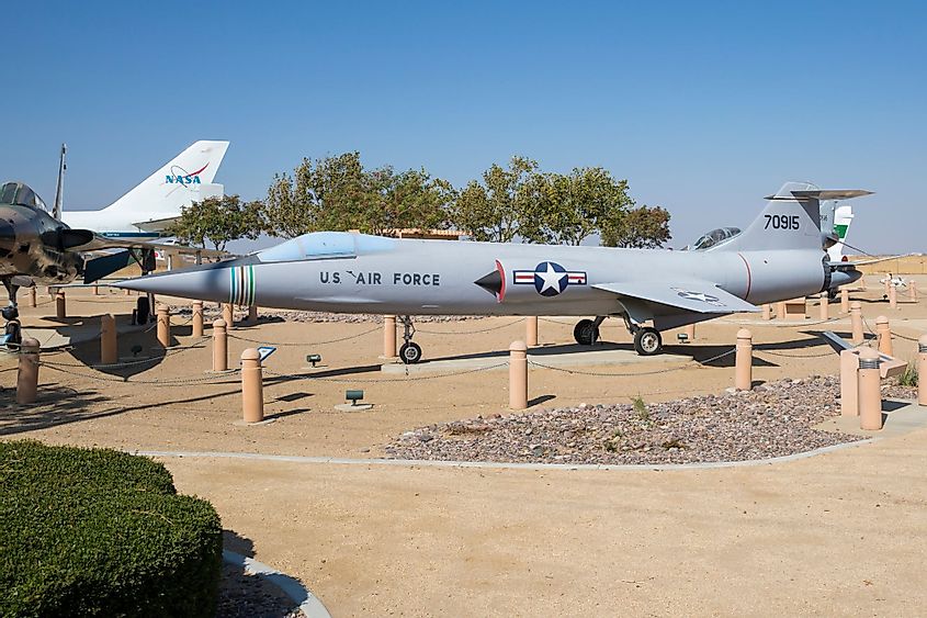 A USAF F-104 Starfighter on display at the Blackbird Airpark in Palmdale, California