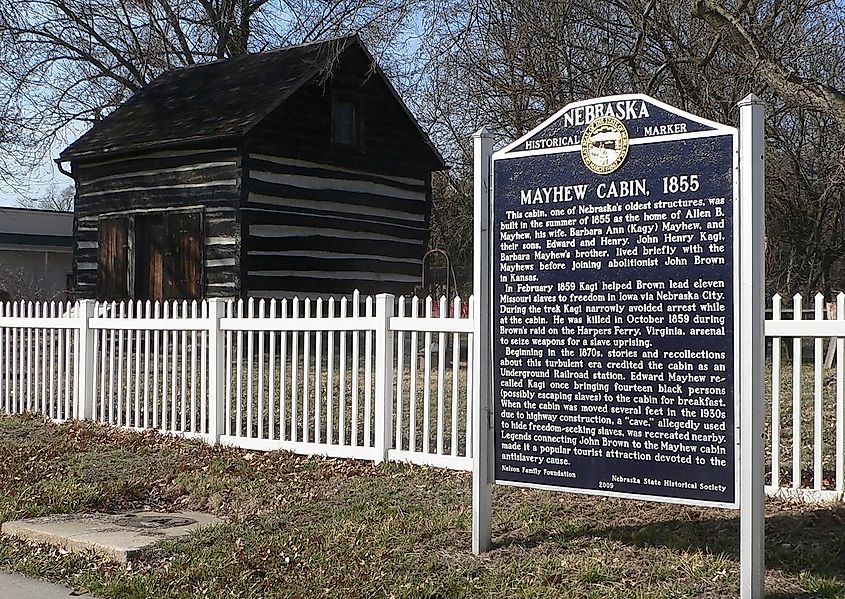 Mayhew cabin and marker, Nebraska City, Nebraska.