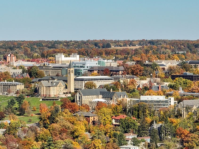 Ithaca cityscape in fall.