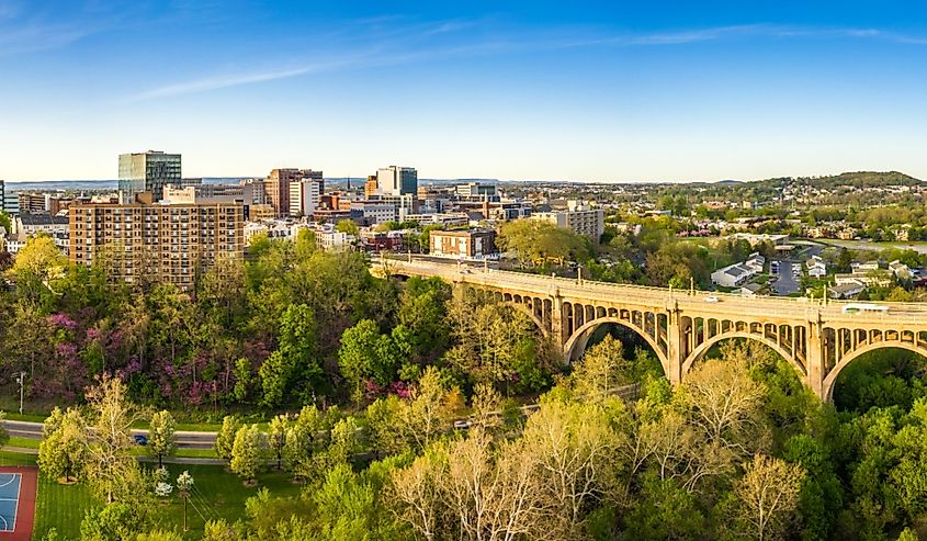 Aerial panorama of Allentown, Pennsylvania skyline