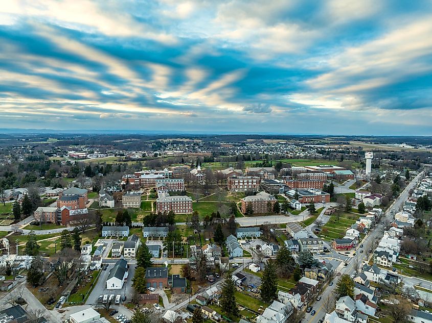 Aerial view of Westminster, Maryland.