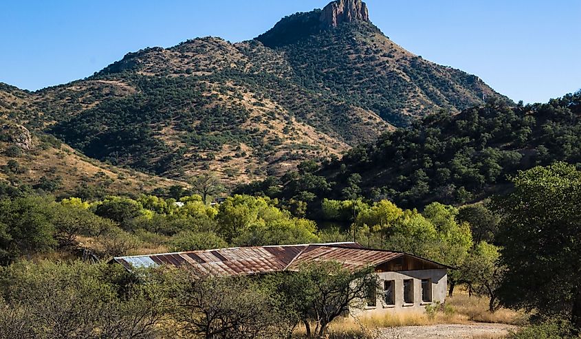 School house and Montana Peak, Ruby, Arizona