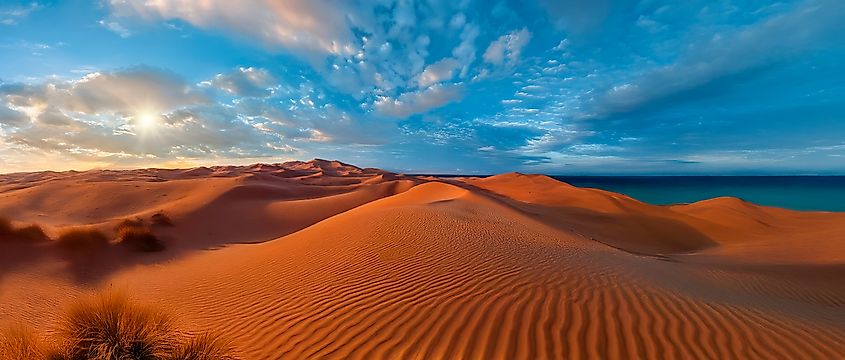 Morning sunlight on the sand dunes in the Namib Desert.
