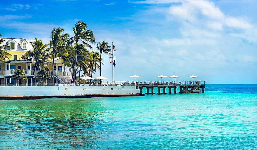 Colorful Higgs Memorial Beach Park Pier Palm Trees Blue Water Key West Florida