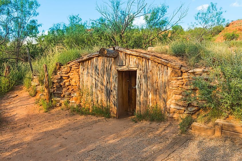 Charles Goodnight's Original Dug-Out Cabin, Palo Duro Canyon, Texas.