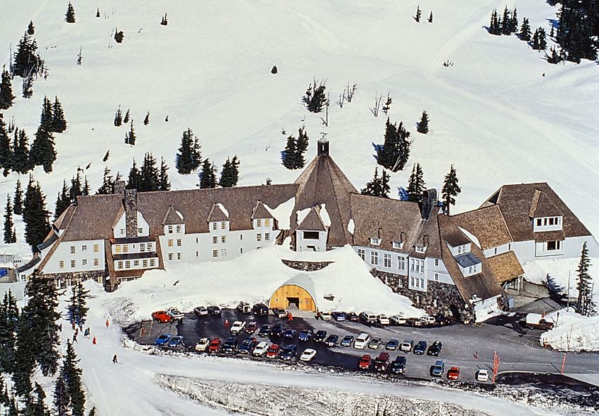 Aerial image of Timberline Lodge, Oregon.