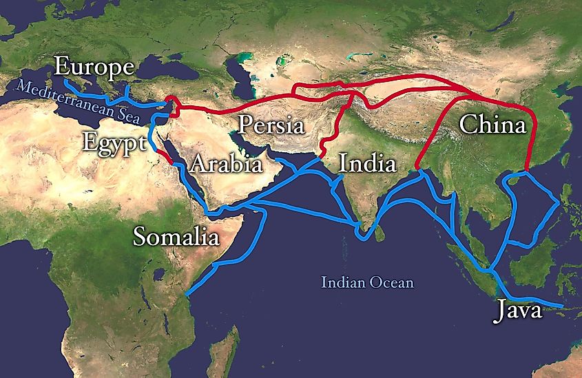 Map of the main routes of the Silk Road.