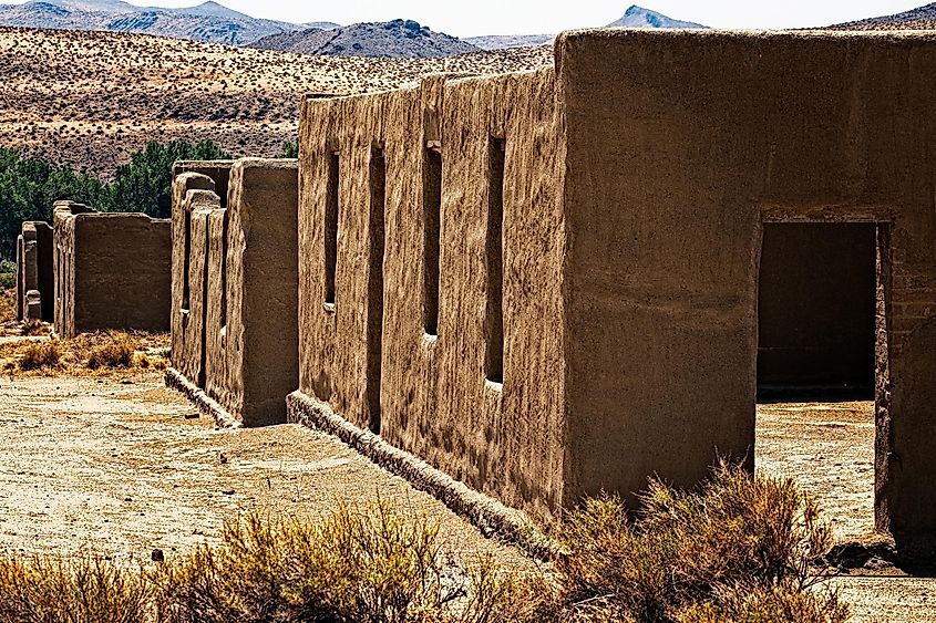Line of historical buildings at Fort Churchill State Park, near Silver Springs in Nevada