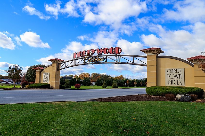 Entrance sign at the Hollywood Casino Charles Town Races complex. Editorial credit: George Sheldon / Shutterstock.com