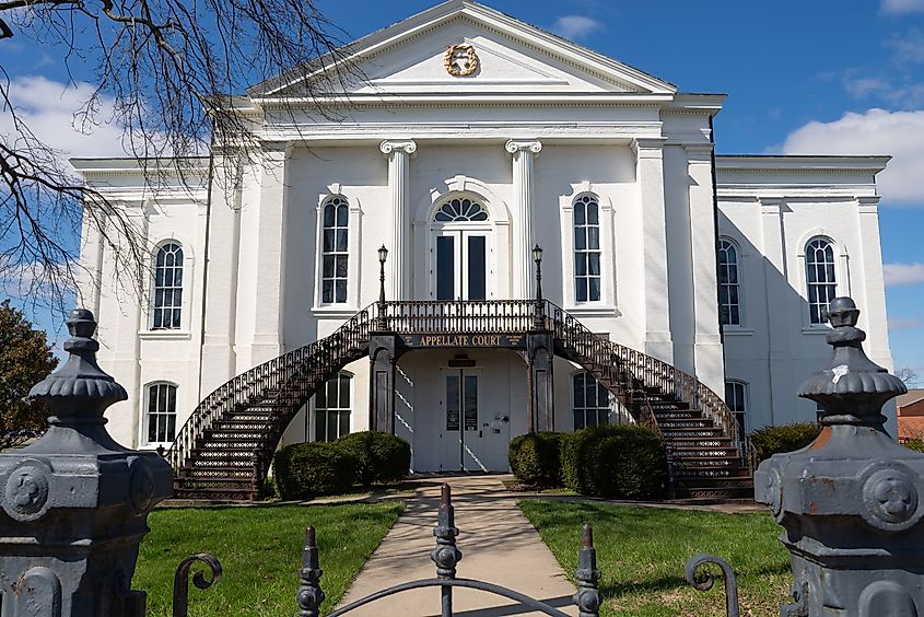 Exterior of the historic Fifth District Appellate Court, built in 1857, Mount Vernon, Illinois.