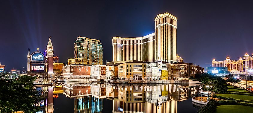 Night view of the Venetian casino in Macau, China. 