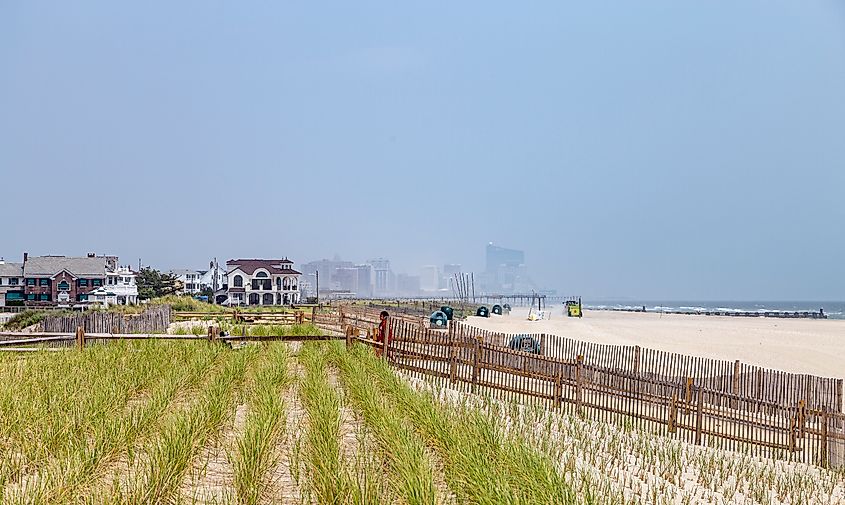 Margate, New Jersey, beach with a view of Atlantic City.