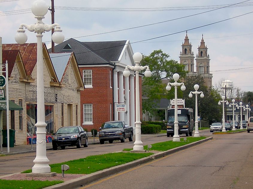 Historic lampposts lining Franklin's Main Street.