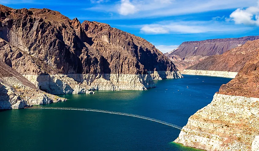 View from Hoover Dam and Lake Mead at the Nevada and Arizona border.