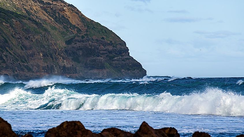 Cliff washed by the tidal waves on Fingal Beach