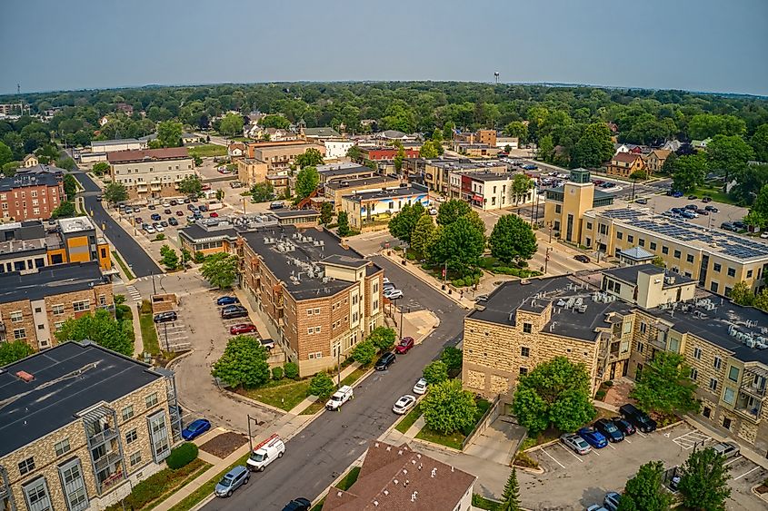 Aerial view of the Madison Suburb of Sun Prairie, Wisconsin