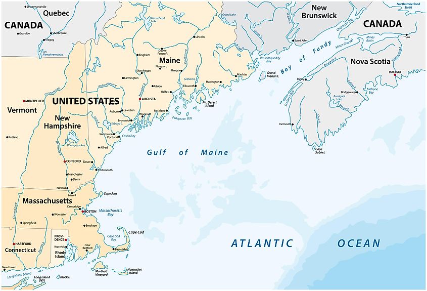 Map showing the location of the Gulf of Maine.