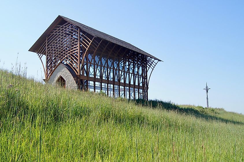 Exterior wood supports of the Holy Family Shrine near Omaha, Nebraska, USA. Editorial credit: Carol Ann Mossa / Shutterstock.com