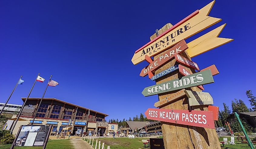 Adventure center in Mammoth Lake with blue sky