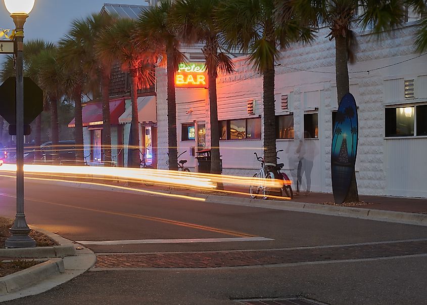 The famous Pete's Bar in Neptune Beach, Florida, outside at night. Open since 1933.