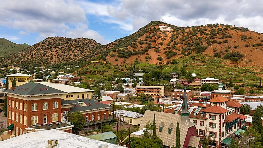 Aerial view of the mountain town of Bisbee, Arizona.