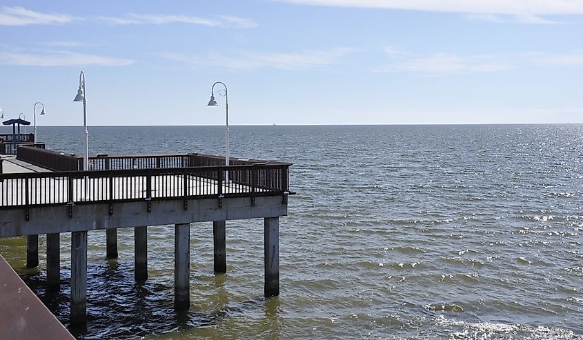 New wooden pier by the gulf in Waveland, Mississipppi