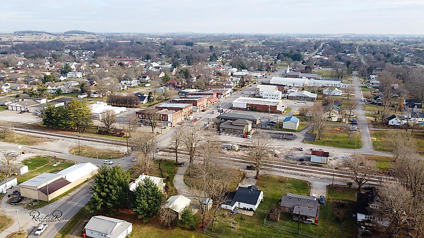 Aerial view of Cave City, Kentucky.