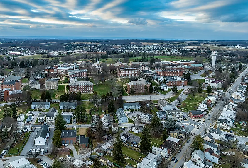View of McDaniel College campus in Westminster, Maryland.