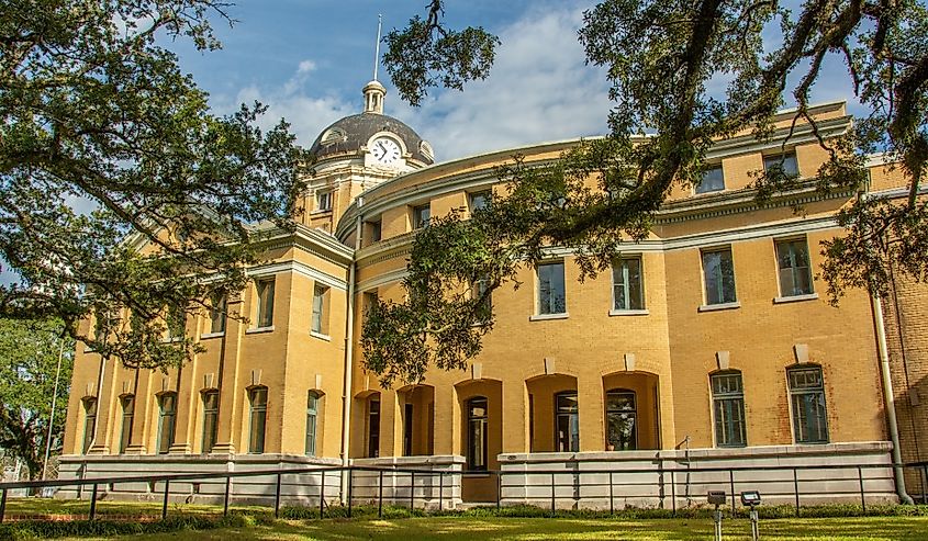 Woodville, USA – December 2, 2022 - Beaux Arts style Wilkinson County Courthouse designed by Texas architect James Riely Gordon in 1903 in Woodville, Mississippi