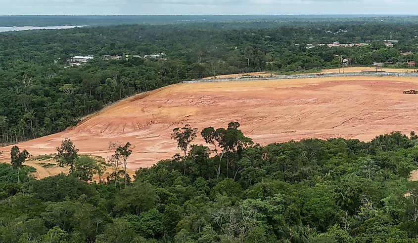 View to deforested area on green Amazon rainforest near Manaus