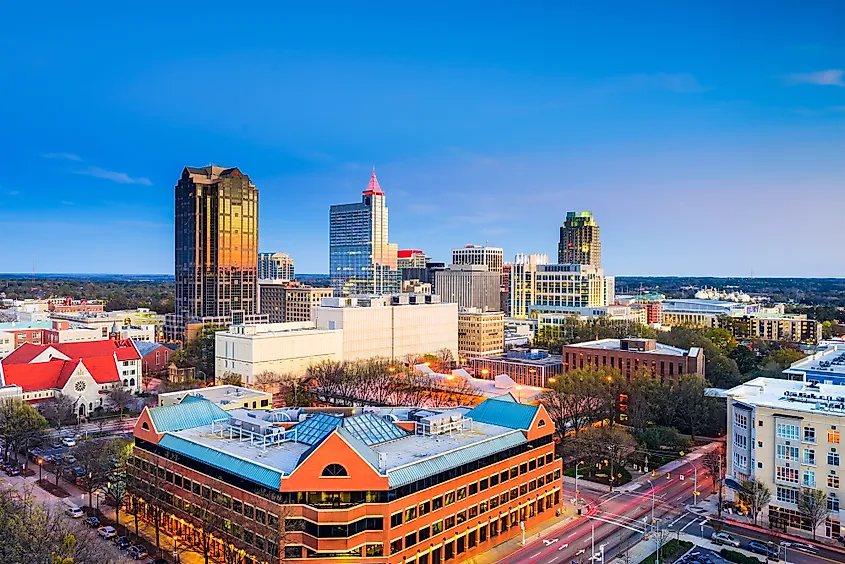 The skyline of Raleigh, North Carolina.