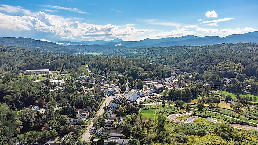 Aerial photo of Stowe, Vermont.