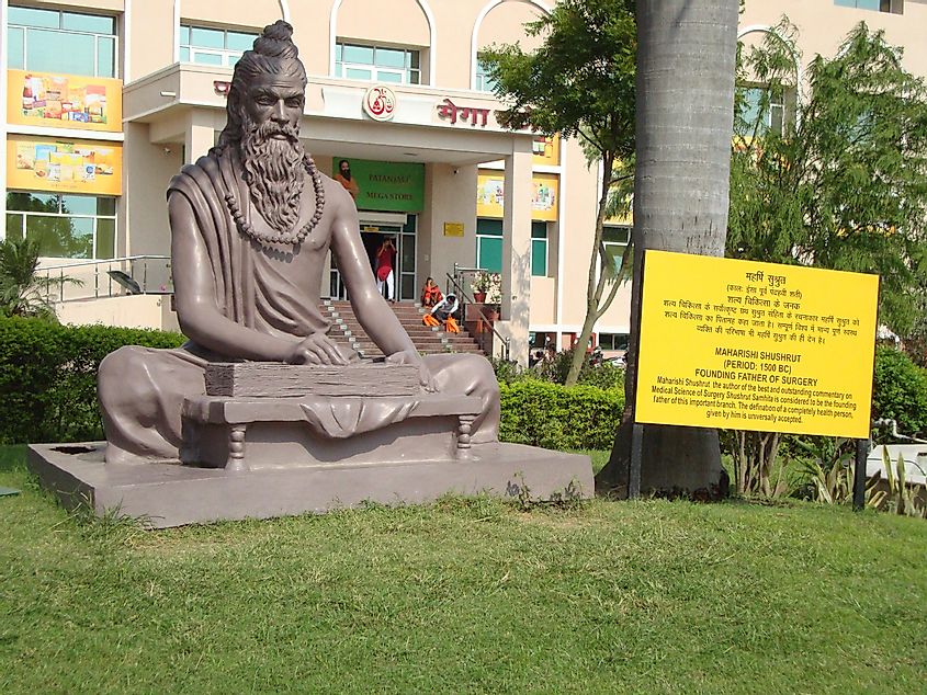 A statue of Maharshi Shushruta, the "Father of Plastic Surgery" in Haridwar, India.