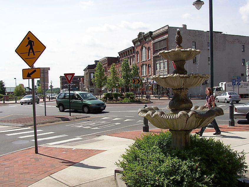 Centennial Circle, a five-leg roundabout in downtown Glens Falls.