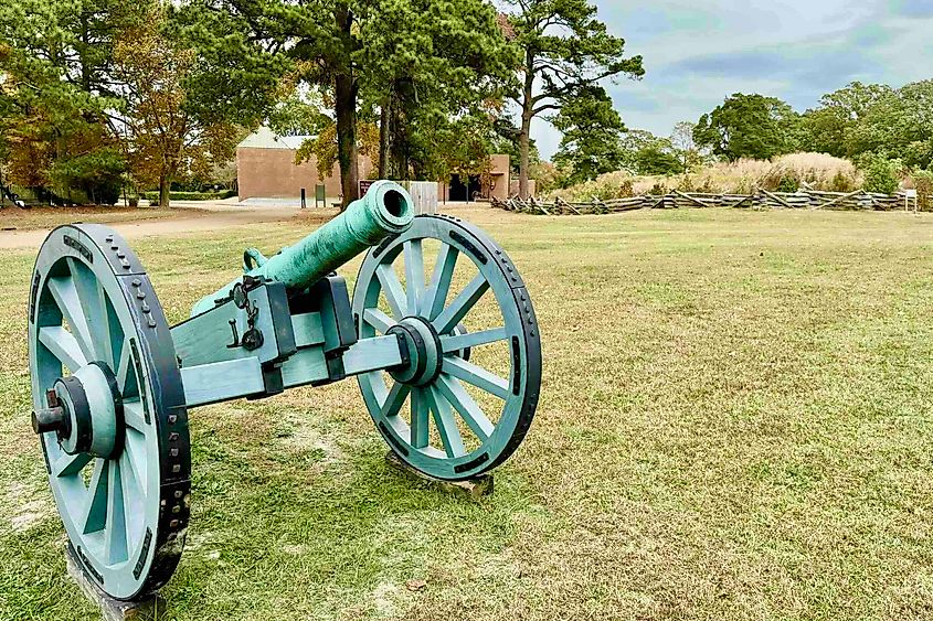 Yorktown Battlefield canon and visitor center Photo by Bryan Dearsley