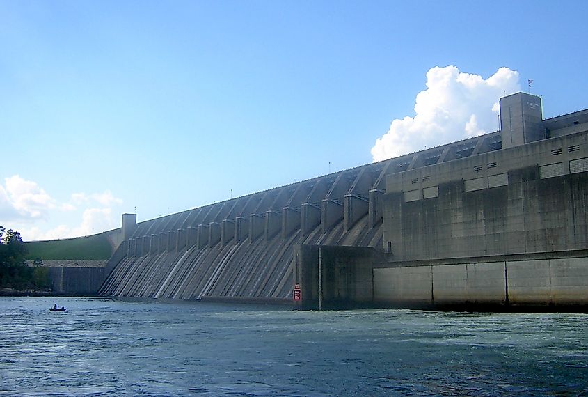 The J. Strom Thurmond Dam, as seen from the fishing pier below, September 2007