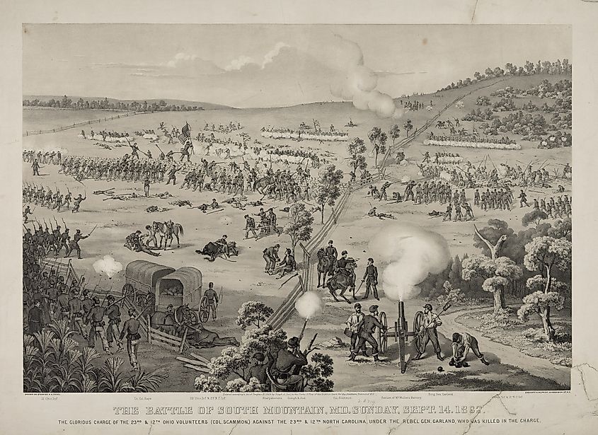 The Battle of South Mountain as rendered in an image from 1864.