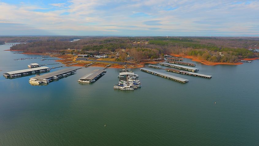 Aerial view of Lake Hartwell, South Carolina.
