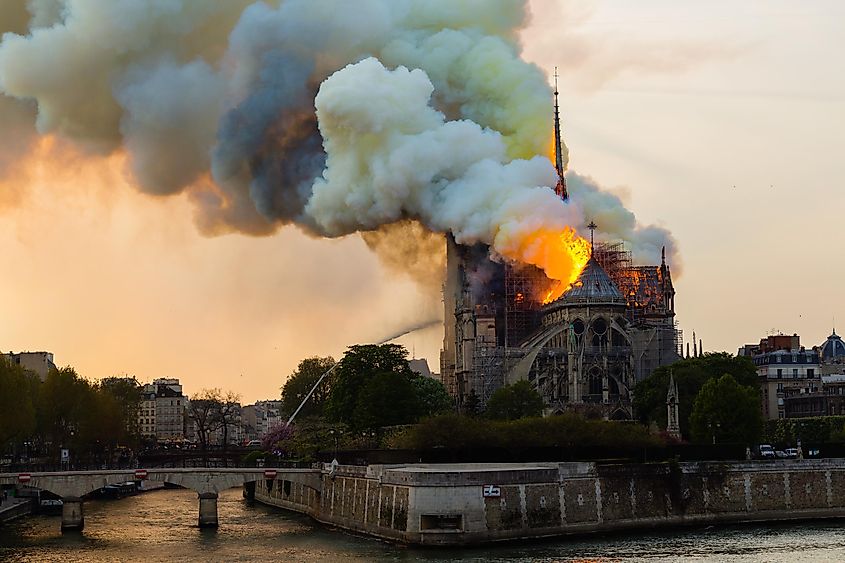 The fire of the roof of the Notre Dame. 